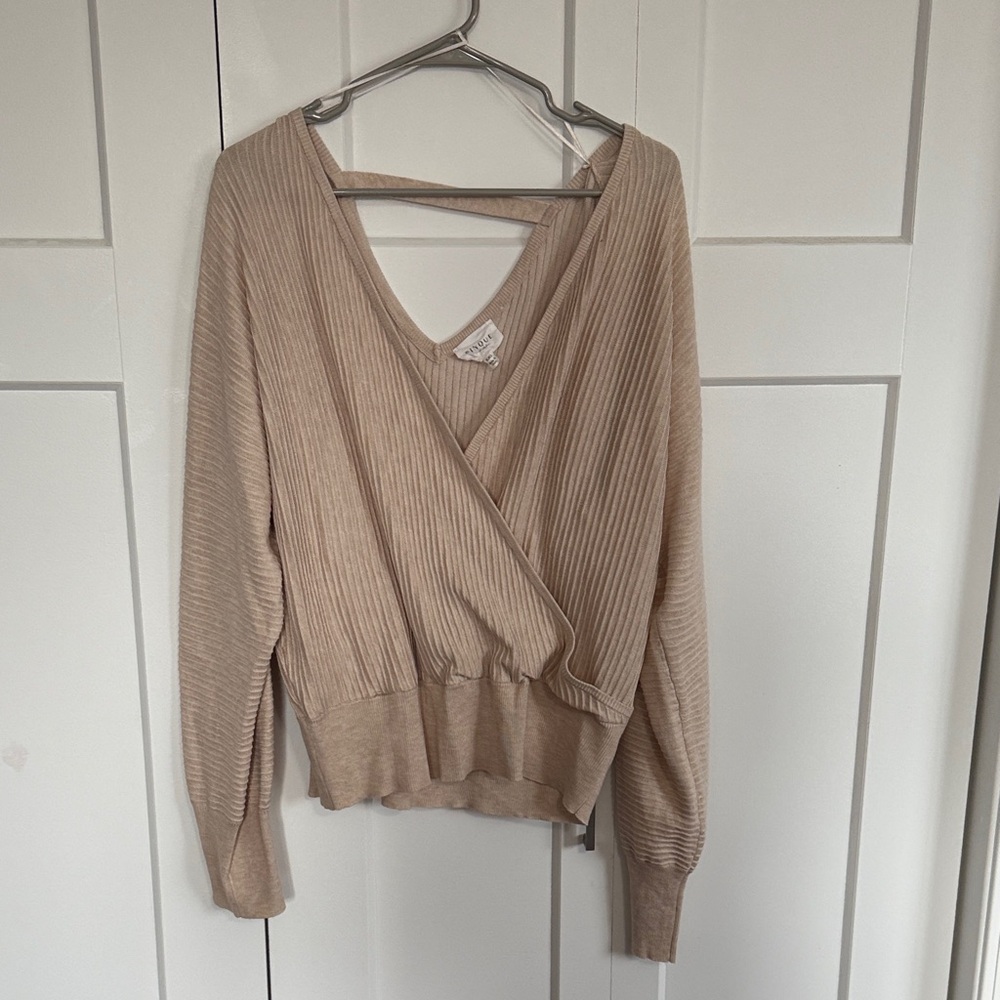 Elegant V-Neck Tan Sweater